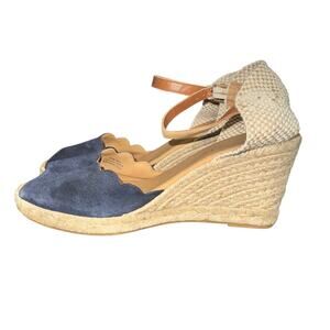 Paseart Roma Espadrille Wedge Sandals Women's Sz 10 Blue Suede Ankle Strap Shoes